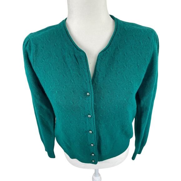 Vintage Lambswool Angora Blend Cardigan Puff Sleeve Holiday Cottage Core Small - Picture 5 of 10